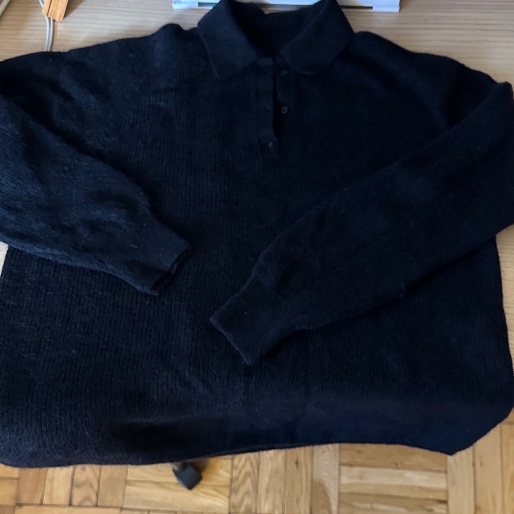 Extreme Cashmere Black Long Sleeve Polo Sweater
